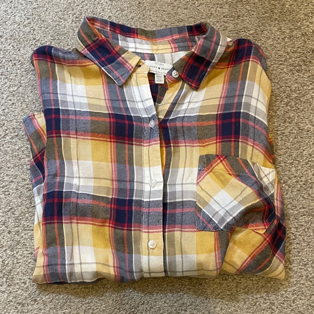 Lucky Brand Plaid Button Down Shirt - Yellow, Red, Blue